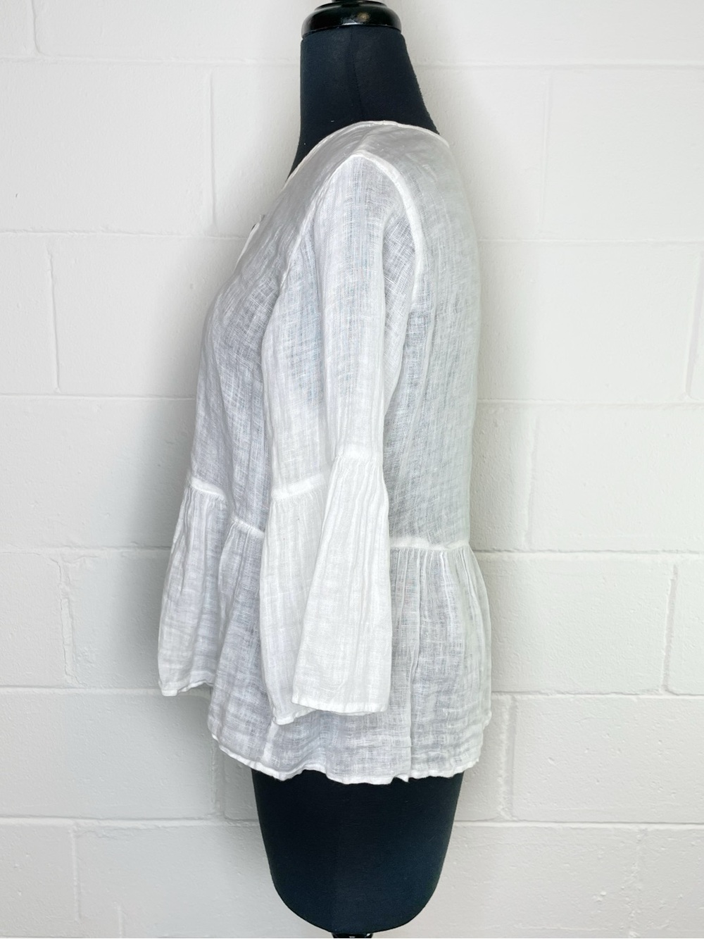 Click By Color Me Cotton White 100% Linen Peplum Blouse - Picture 2 of 6